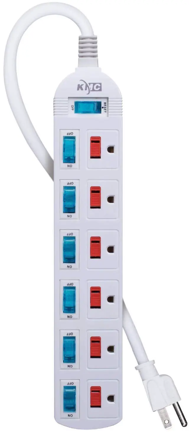 Main image of 6 Outlet Power Strip with Multi-Outlet Independent Switches, Overload Protector,4-Foot Cord