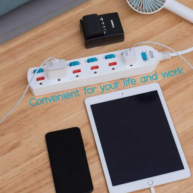 Alt view image 5 of 7 - 6 Outlet Power Strip with Multi-Outlet Independent Switches, Overload Protector,4-Foot Cord