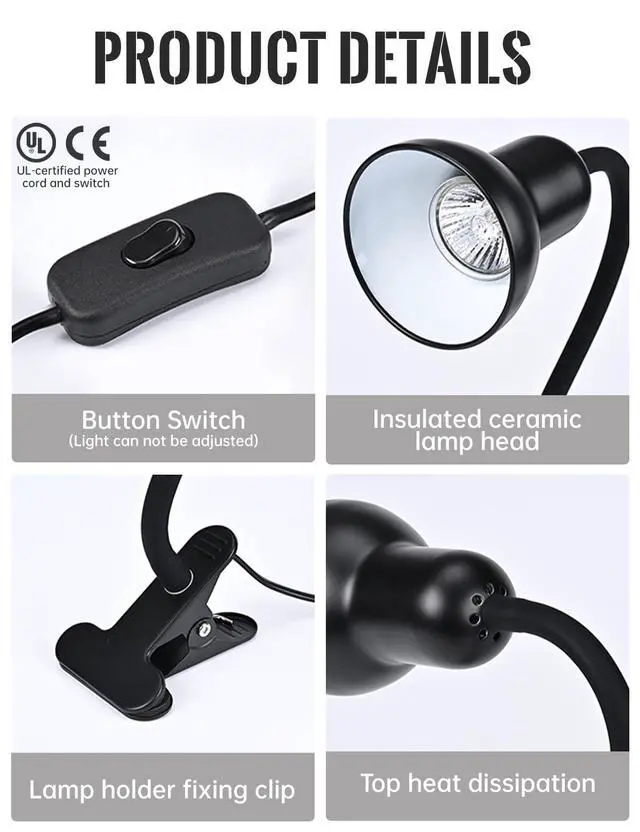 Alt view image 7 of 7 - Clip On Gooseneck Lamp - 300W Max, Ceramic Fire-Resistant E26 Socket, Classic Durable Switch, Adjustable Flexible Clamp Light for Desk, Workbench, Bed Headboard, Table, Grow (Standard Clip Desk Light)