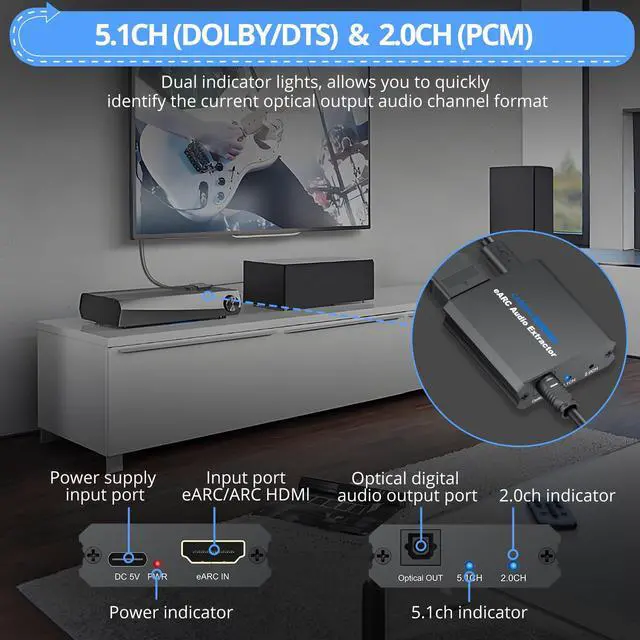 Alt view image 3 of 7 - eARC/ARC Audio Extractor for New TVs to Older Sound Systems Optical