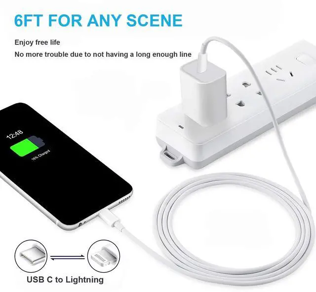 Alt view image 3 of 7 - iPhone Charger Fast Charging,Fast Charger iPhone 20W PD 6FT USB C Wall Plug