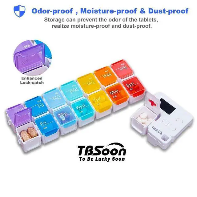 Alt view image 2 of 6 - 7 Day Medicine Pill Organizer, 4 Reminder Alarms, Loud Sound, 14 Large Compartments, Large Screen, Moisture-Proof, Travel Weekly/Daily Pill Box/Organizer/Case/Container/Dispenser, AM/PM 2 Times a Day