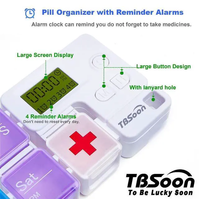 Alt view image 3 of 6 - 7 Day Medicine Pill Organizer, 4 Reminder Alarms, Loud Sound, 14 Large Compartments, Large Screen, Moisture-Proof, Travel Weekly/Daily Pill Box/Organizer/Case/Container/Dispenser, AM/PM 2 Times a Day