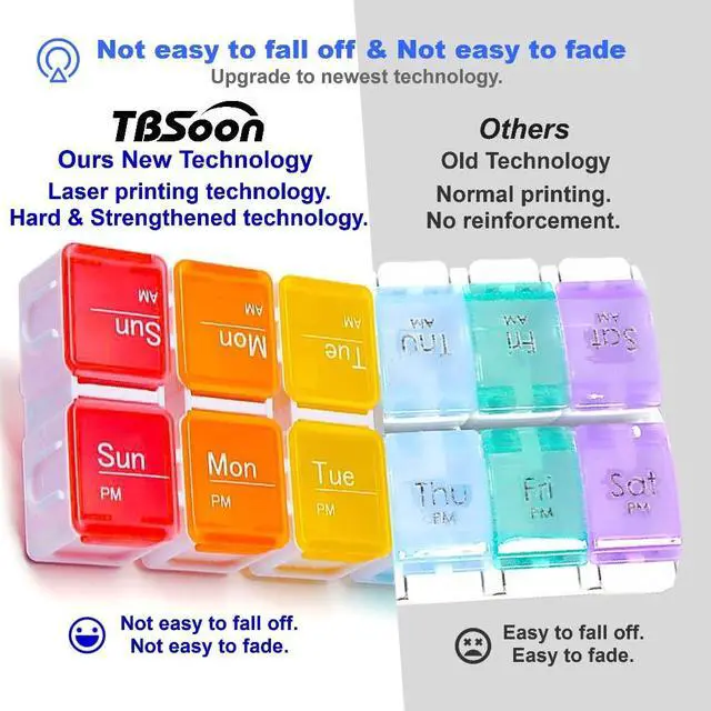 Alt view image 6 of 6 - 7 Day Medicine Pill Organizer, 4 Reminder Alarms, Loud Sound, 14 Large Compartments, Large Screen, Moisture-Proof, Travel Weekly/Daily Pill Box/Organizer/Case/Container/Dispenser, AM/PM 2 Times a Day