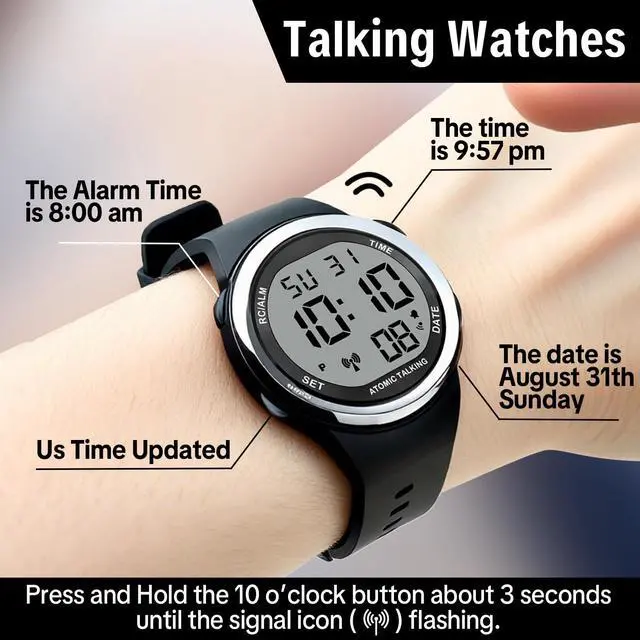 Alt view image 2 of 7 - Atomic Talking Watch Sets Itself for Visually impaired or Seniors