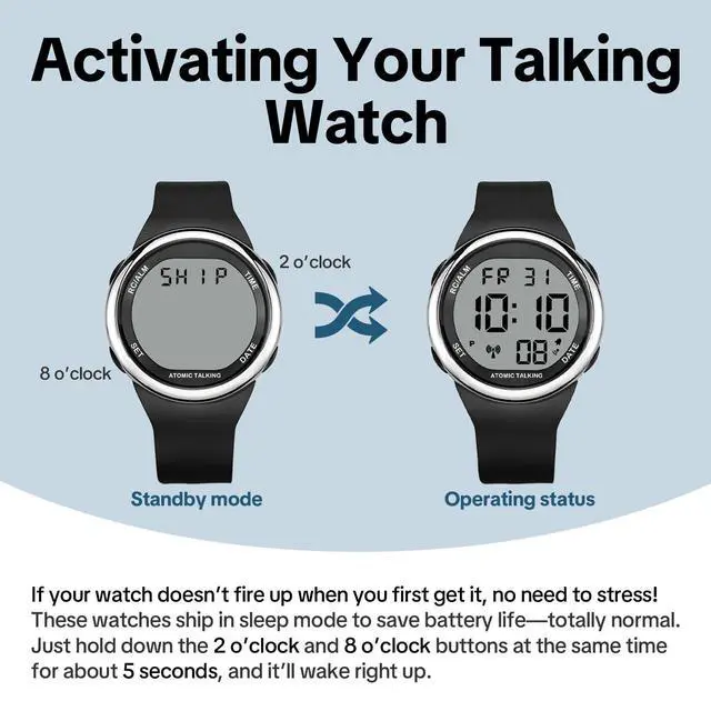 Alt view image 5 of 7 - Atomic Talking Watch Sets Itself for Visually impaired or Seniors