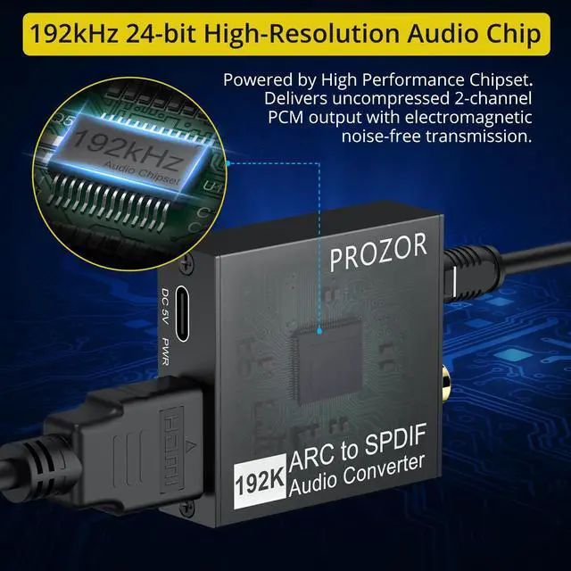Alt view image 5 of 7 - 192KHz HDMI ARC to Optical Audio Adapter 7ft ARC Audio Extractor