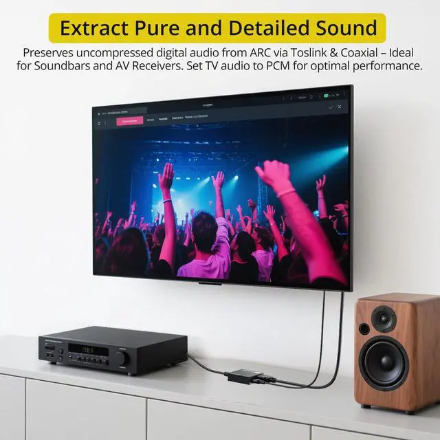 Alt view image 6 of 7 - 192KHz HDMI ARC to Optical Audio Adapter 7ft ARC Audio Extractor