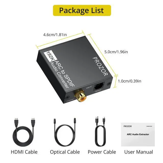 Alt view image 7 of 7 - 192KHz HDMI ARC to Optical Audio Adapter 7ft ARC Audio Extractor