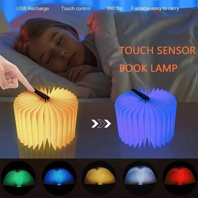 Alt view image 3 of 5 - Wooden Book Light, Upgraded 5 Colors Creative LED Book Night Light USB Rechargeable Magnetic Folding Mood Light for Home,Office,Library Decor Gift