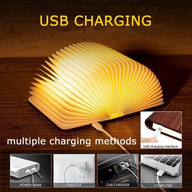Alt view image 5 of 5 - Wooden Book Light, Upgraded 5 Colors Creative LED Book Night Light USB Rechargeable Magnetic Folding Mood Light for Home,Office,Library Decor Gift