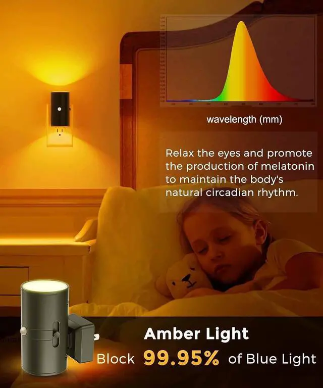 Alt view image 2 of 7 - L Motion Sensor Nightlight, Amber Night Light, Dimmable 0-100LM