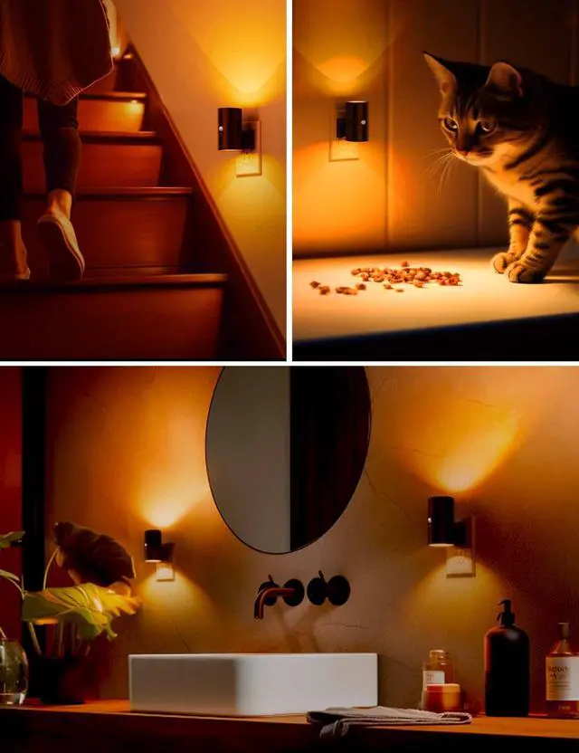 Alt view image 6 of 7 - L Motion Sensor Nightlight, Amber Night Light, Dimmable 0-100LM