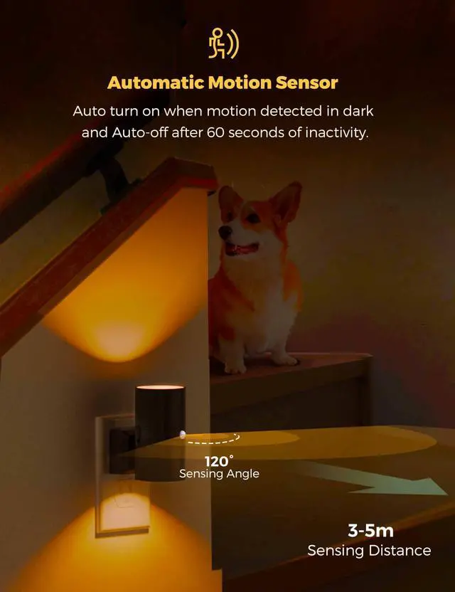 Alt view image 3 of 7 - L Motion Sensor Nightlight, Amber Night Light, Dimmable 0-100LM