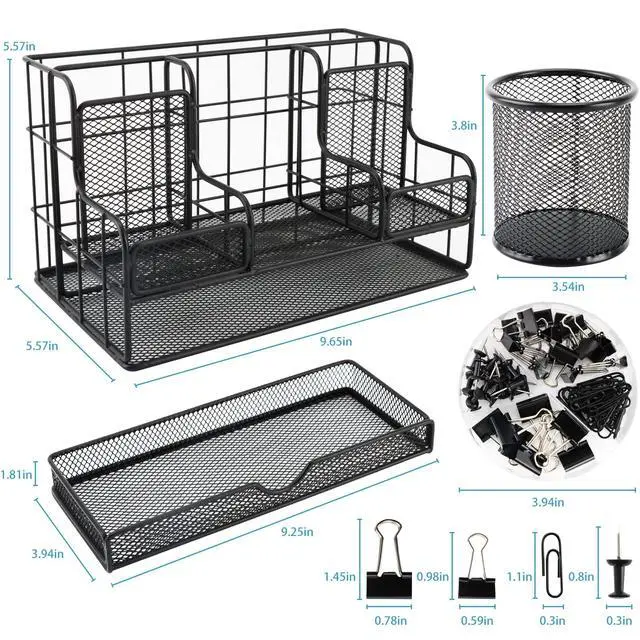 Alt view image 5 of 7 - Desk Organizers Caddy and Accessories with 7 Compartments + Pen Holder / 72 Clips Set, Drawer, Black Mesh Office Supplies Desktop Organizer for Home, Office Ect