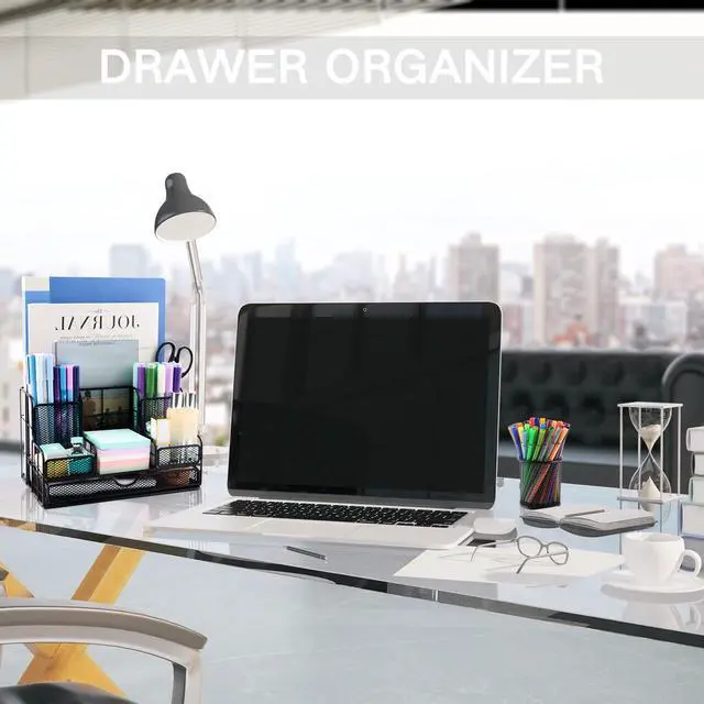Alt view image 6 of 7 - Desk Organizers Caddy and Accessories with 7 Compartments + Pen Holder / 72 Clips Set, Drawer, Black Mesh Office Supplies Desktop Organizer for Home, Office Ect