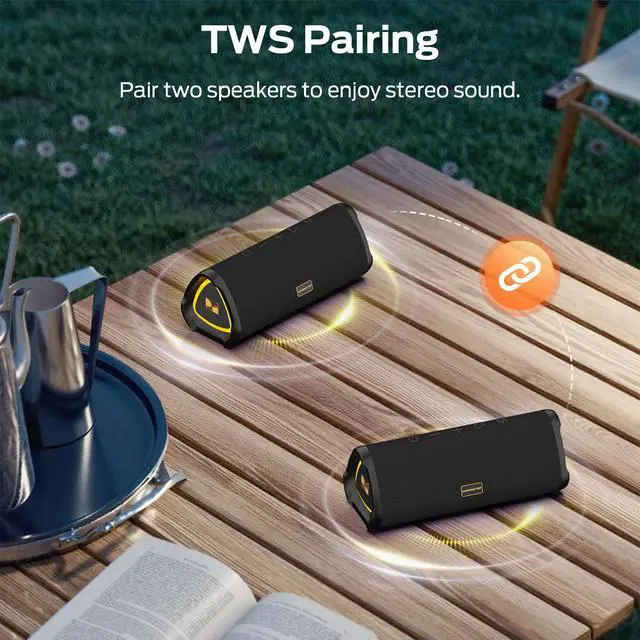Alt view image 5 of 7 - Prism Bluetooth Speaker, Portable Wireless Speakers with 20W Stereo Sound, 24H Playtime, IPX6 Waterproof, TWS Pairing, Bluetooth 6.0, AUX & TF-Card Input, for Home/Outdoors/Beach/Travel