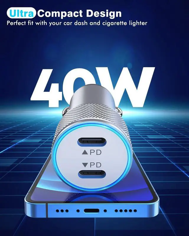 Alt view image 2 of 7 - iPhone Car Charger,Dual Port USB C Fast Car Chargers,40W Type C i Phone Charger for Cars Quick Charging+2pack 3.3ft Lightning Cable + 20W USBC PD Plug Fast Charging for iPhone 14/13/12/11 Pro Max/iPad