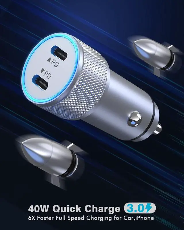 Alt view image 3 of 7 - iPhone Car Charger,Dual Port USB C Fast Car Chargers,40W Type C i Phone Charger for Cars Quick Charging+2pack 3.3ft Lightning Cable + 20W USBC PD Plug Fast Charging for iPhone 14/13/12/11 Pro Max/iPad