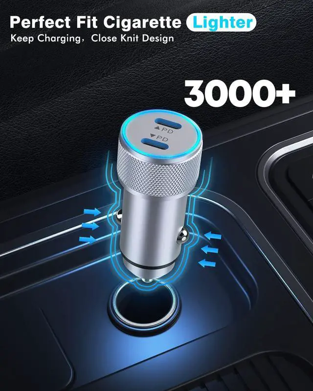 Alt view image 4 of 7 - iPhone Car Charger,Dual Port USB C Fast Car Chargers,40W Type C i Phone Charger for Cars Quick Charging+2pack 3.3ft Lightning Cable + 20W USBC PD Plug Fast Charging for iPhone 14/13/12/11 Pro Max/iPad