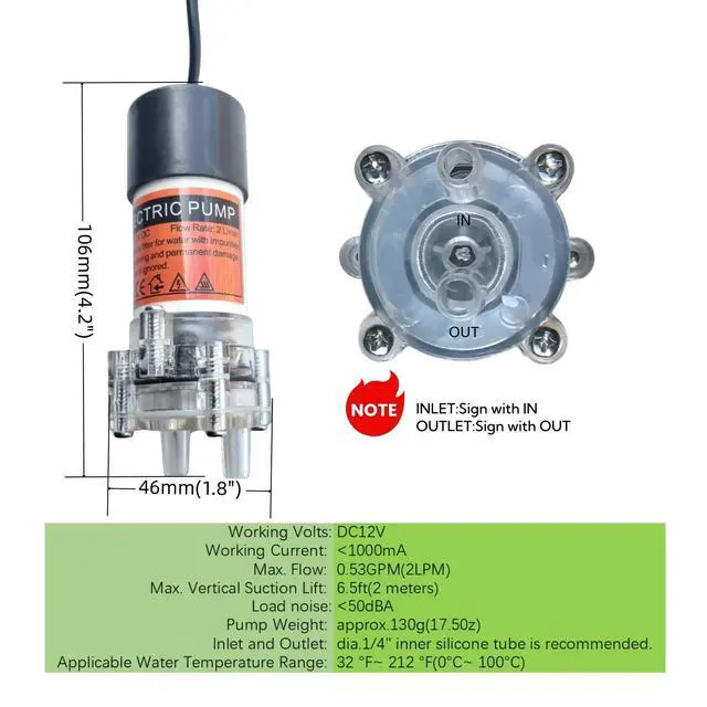Alt view image 2 of 6 - Electric Water Transfer Pump 110V Speed Adjustable - Food Grade Self-Priming Siphon Pump for Ice Maker, Coffee Machine, Water Cooling & Beverage Bottling | 2L/min | Quiet Operation