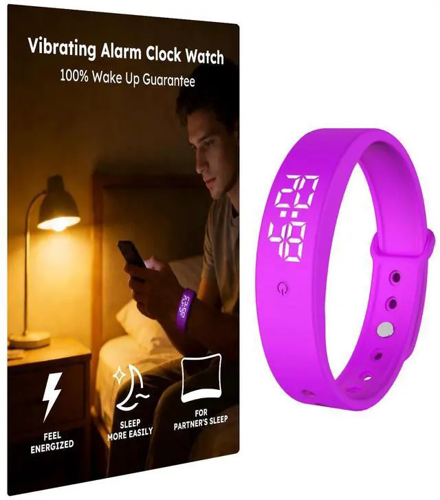 Main image of Vibrating Alarm Clock Watch for Heavy Sleepers, Silent Wake Up Bracelet & Smart Wristband, Wearable Vibration Wrist Alarm, Non-Audible Sleep Wristband for Men & Women(Pink)