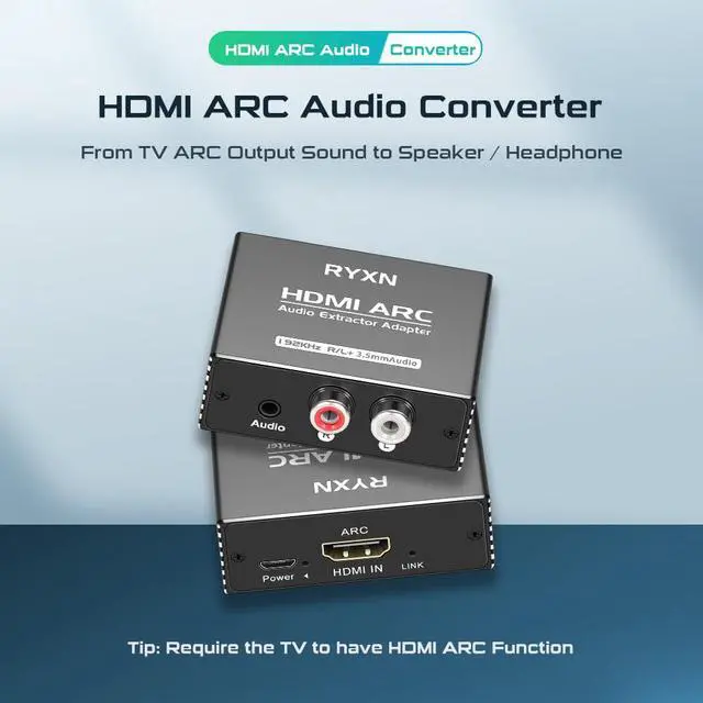 Alt view image 2 of 7 - HDMI ARC to RCA Audio Converter Support CEC, 192KHz HDMI ARC Adapter with 3.5mm Audio and L R Stereo Audio for HDTV Soundbar Speaker Amplifier