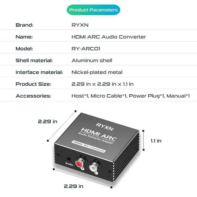 Alt view image 7 of 7 - HDMI ARC to RCA Audio Converter Support CEC, 192KHz HDMI ARC Adapter with 3.5mm Audio and L R Stereo Audio for HDTV Soundbar Speaker Amplifier