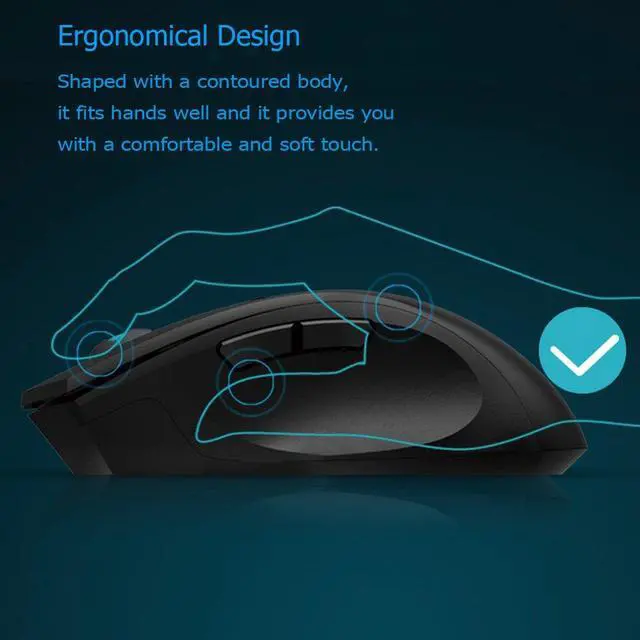 Alt view image 4 of 6 - Noiseless Wireless Mouse,Forter i720 Ergonomic Silent Mouse for Gaming and General Use - 2 Side Buttons - Black