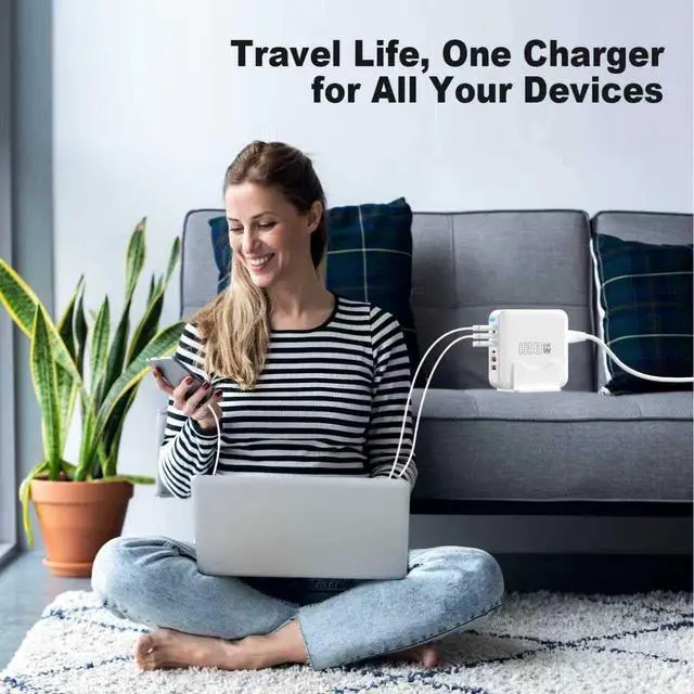 Alt view image 6 of 7 - USB C Fast Charger Block, 120W 6-Port Charging Station GaN Hub Adapter, USB C Wall Multi Charger Power Strip Plug with On/Off Switch for iPad iPhone 17 16 15 14 13 12 Pro Max Galaxy S23 (White)