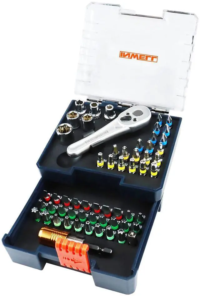 Main image of 58 Piece 1/4 Inch Drive Mini Ratchet Wrench Set,Mini Socket Set,Screwdriver Bit Set with Phillips,Slotted,Hex,Trox,Tamper Proof Torx,Quick Release Bit Holder