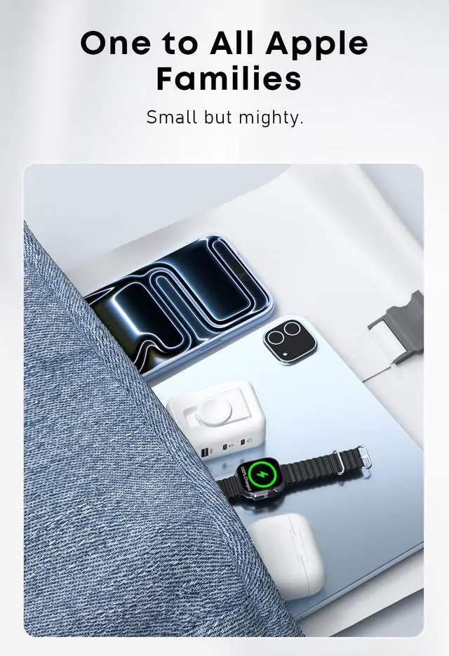 Alt view image 2 of 6 - 100W 4in1 Charger with Apple Watch Charging, Fast USB C Charger Block Dual Foldable Travel Essentials for iPhone 17/16/15 Series, iPad, MacBook Pro/Air, iWatch