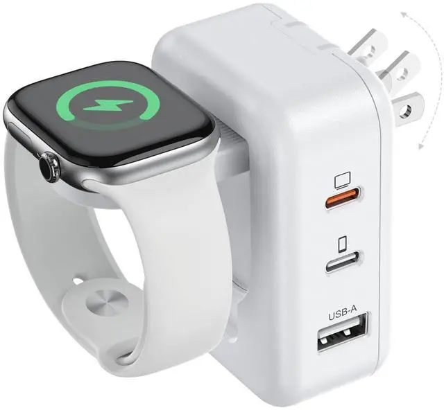 Main image of 100W 4in1 Charger with Apple Watch Charging, Fast USB C Charger Block Dual Foldable Travel Essentials for iPhone 17/16/15 Series, iPad, MacBook Pro/Air, iWatch