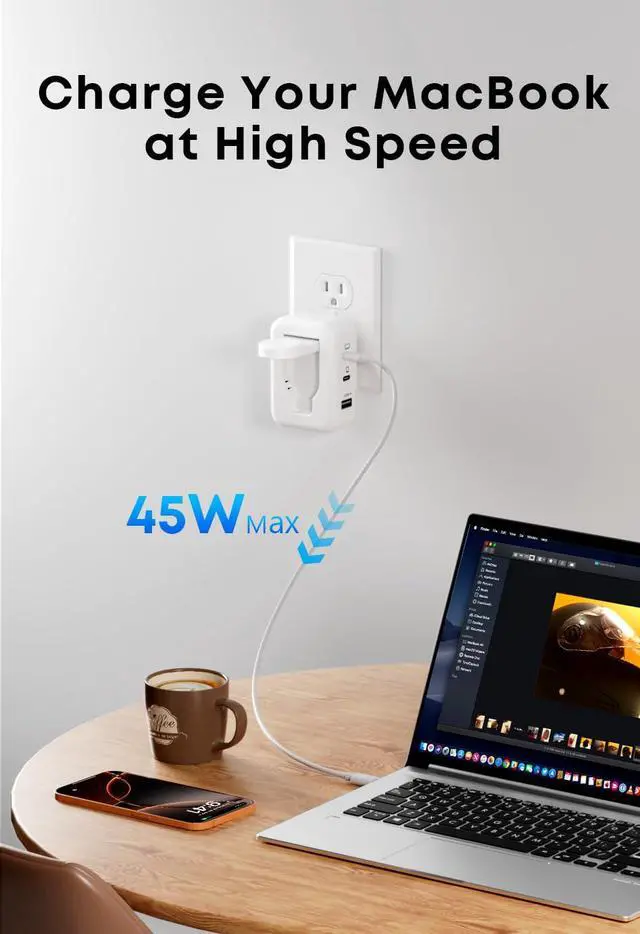 Alt view image 4 of 6 - 100W 4in1 Charger with Apple Watch Charging, Fast USB C Charger Block Dual Foldable Travel Essentials for iPhone 17/16/15 Series, iPad, MacBook Pro/Air, iWatch