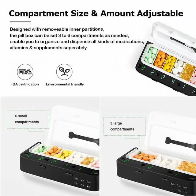 Alt view image 6 of 7 - Pill Dispenser with Alarm, Daily Medicine Pill Organizer with up to 7 Alarms A Day,Smart Pill Box 6 Compartments, Christmas Thanksgiving Gift Pill Reminder for Elderly (Blue)