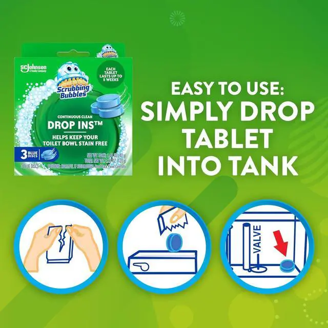 Alt view image 5 of 7 - Continuous Clean Toilet Drop-Ins, Automatic Blue Toilet Bowl Cleaner, Septic-Safe Tank Tablets Remove Hard Water Minerals & Limescale, Stain & Smell Protection, 3 Count (Pack of 2)