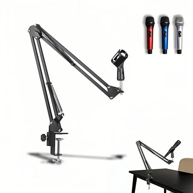 Main image of Microphone Boom Arm Stand, Adjustable Desk Mount Scissor Arm with 360° Rotation, Heavy Duty Metal, for Podcast, Recording, Streaming, Gaming, Voice-Over, Studio, Home Office Black