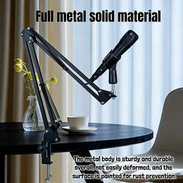 Alt view image 3 of 7 - Microphone Boom Arm Stand, Adjustable Desk Mount Scissor Arm with 360° Rotation, Heavy Duty Metal, for Podcast, Recording, Streaming, Gaming, Voice-Over, Studio, Home Office Black