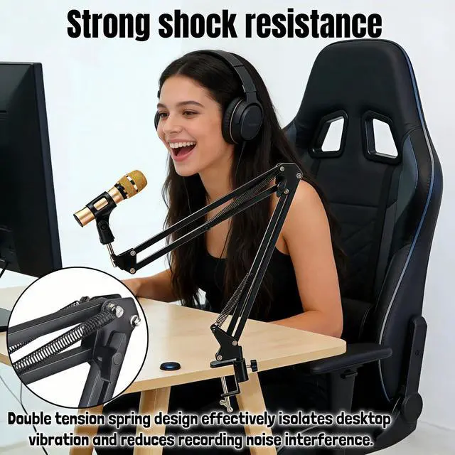 Alt view image 5 of 7 - Microphone Boom Arm Stand, Adjustable Desk Mount Scissor Arm with 360° Rotation, Heavy Duty Metal, for Podcast, Recording, Streaming, Gaming, Voice-Over, Studio, Home Office Black