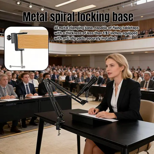 Alt view image 7 of 7 - Microphone Boom Arm Stand, Adjustable Desk Mount Scissor Arm with 360° Rotation, Heavy Duty Metal, for Podcast, Recording, Streaming, Gaming, Voice-Over, Studio, Home Office Black