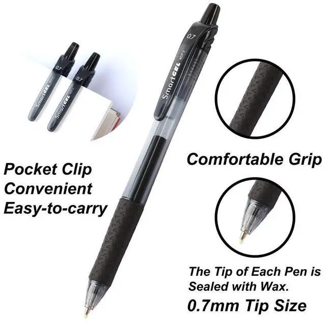 Alt view image 4 of 7 - 30 Pack Black Gel Pens, Retractable Medium Point Gel Ink Pens Smooth Writing for School Office Home, Comfort Grip(15 Pens with 15 Refills)