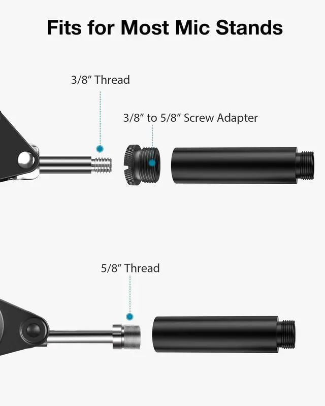 Alt view image 5 of 7 - Mic Stand Extension Tube 2 Pcs 5/8" Thread Microphone Extender Kit
