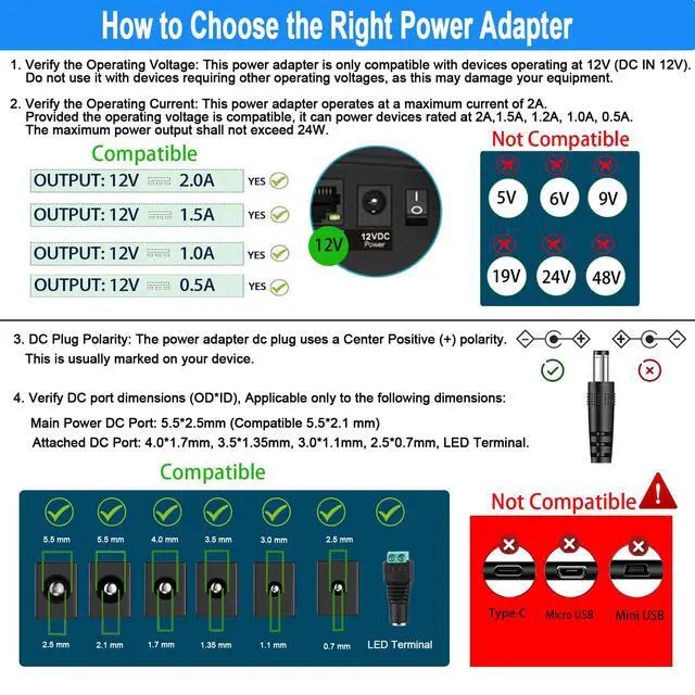 Alt view image 3 of 7 - 12V 2A Power Supply Adapter with On Off Switch, DC in 12V Power Cord, AC 100-240V 50-60Hz 24W 12 Volt Converter, for LED Light Strip DVD Player Keyboard Router CCTV Camera Hard Drive.