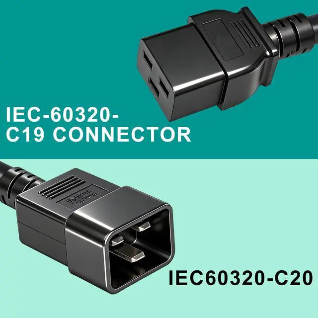 Alt view image 2 of 7 - 14AWG Heavy Duty C19 to C20 Power Cord - 3FT IEC 320 C19 Female to C20 Male Extension Cable - 15A/250V SJT Server Rack for PDU, UPS, Data Center, Network Equipment - Black