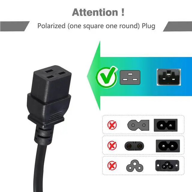 Alt view image 5 of 7 - 14AWG Heavy Duty C19 to C20 Power Cord - 3FT IEC 320 C19 Female to C20 Male Extension Cable - 15A/250V SJT Server Rack for PDU, UPS, Data Center, Network Equipment - Black