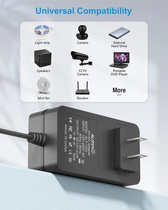 Alt view image 4 of 7 - 12V Power Supply 2A Universal AC Adapter 100-240V 50-60HZ to DC 12 Volt Power Cord 2Amp 1A 6.5FT with 14 Tips for DVD Player External Hard Drive Yamaha Piano Keyboard LED Light Router CCTV