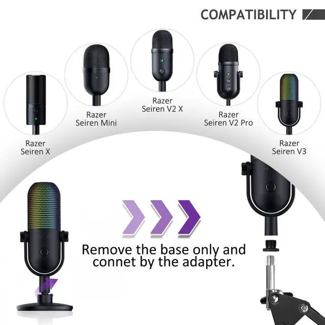 Alt view image 4 of 7 - Adjustable Seiren Mic Boom Arm, Mic Stand Compatible with Razer Seiren X Mini V2 V3 USB Streaming Microphone for Recording, Gaming, Podcast
