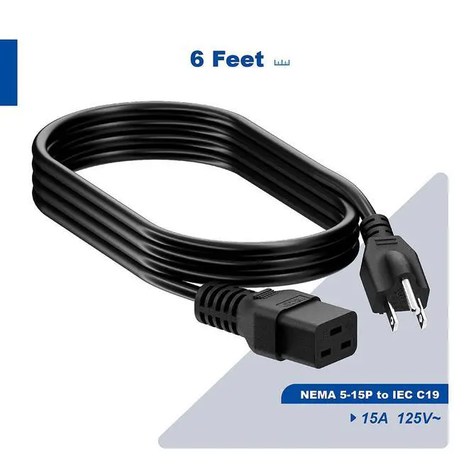 Alt view image 3 of 6 - 6Ft NEMA 5-15P to C19 UPS Power Cord, SJT 14AWG 20A 125V Heavy Duty Cable