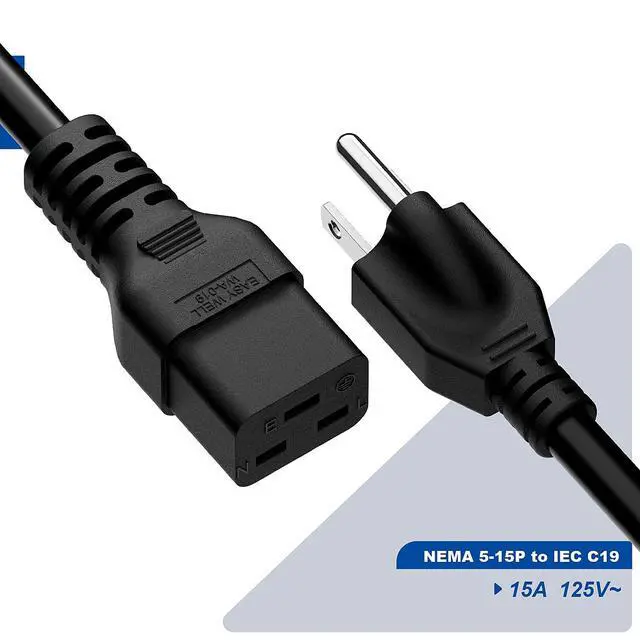 Alt view image 4 of 6 - 6Ft NEMA 5-15P to C19 UPS Power Cord, SJT 14AWG 20A 125V Heavy Duty Cable