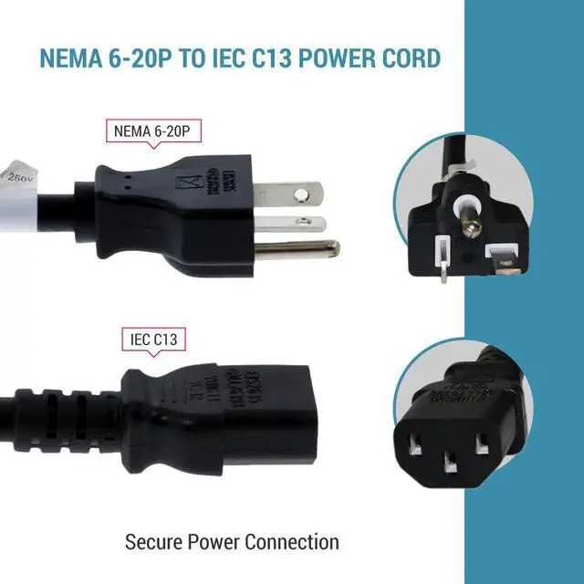 Alt view image 4 of 7 - Heavy Duty AC Power Cord 3ft, 14AWG NEMA 6-20P to C13